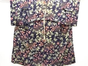 アンティーク　縮緬家屋に草花模様長襦袢